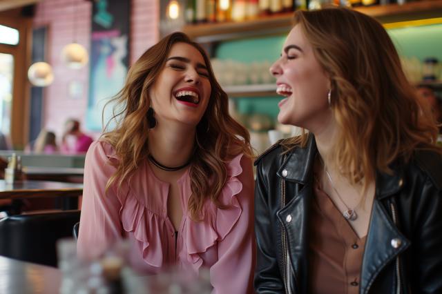 two friends laughing